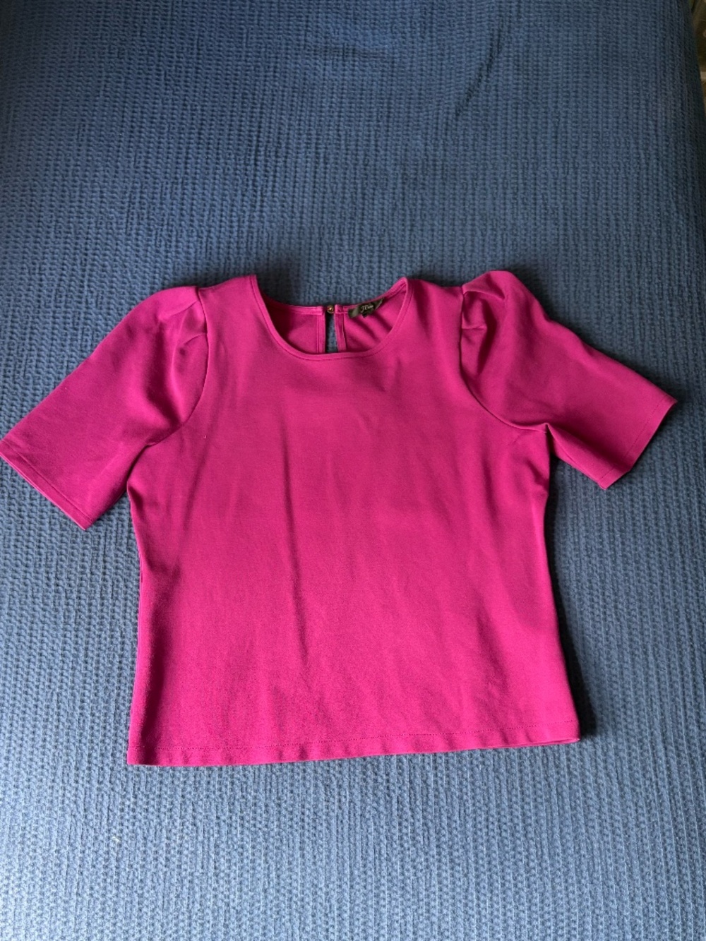 J. Crew Women's Medium Raspberry-colored Blouse with Puff Sleeves
